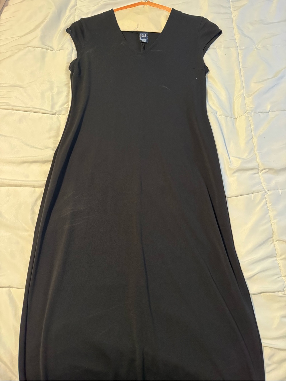 GAP Black V-Neck Cap Sleeve Maxi Dress